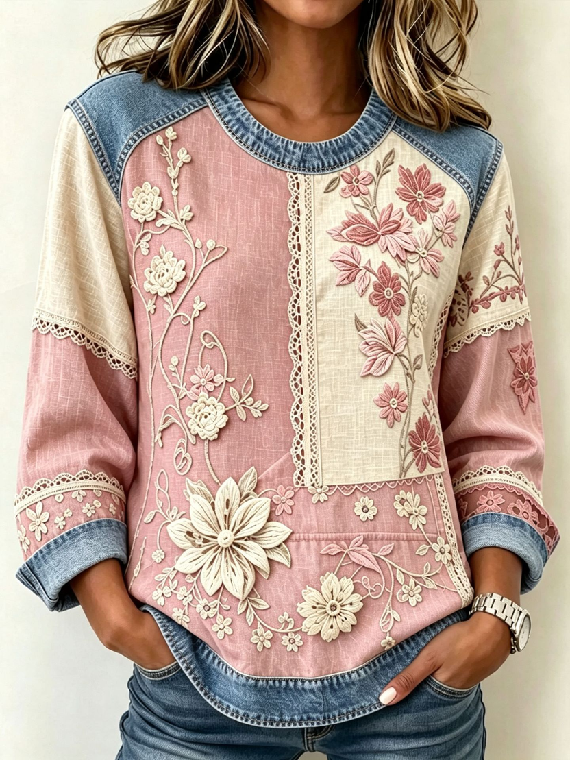 💛LAST DAY SAVE 49% ⏰Women's Floral Denim Patchwork Top
