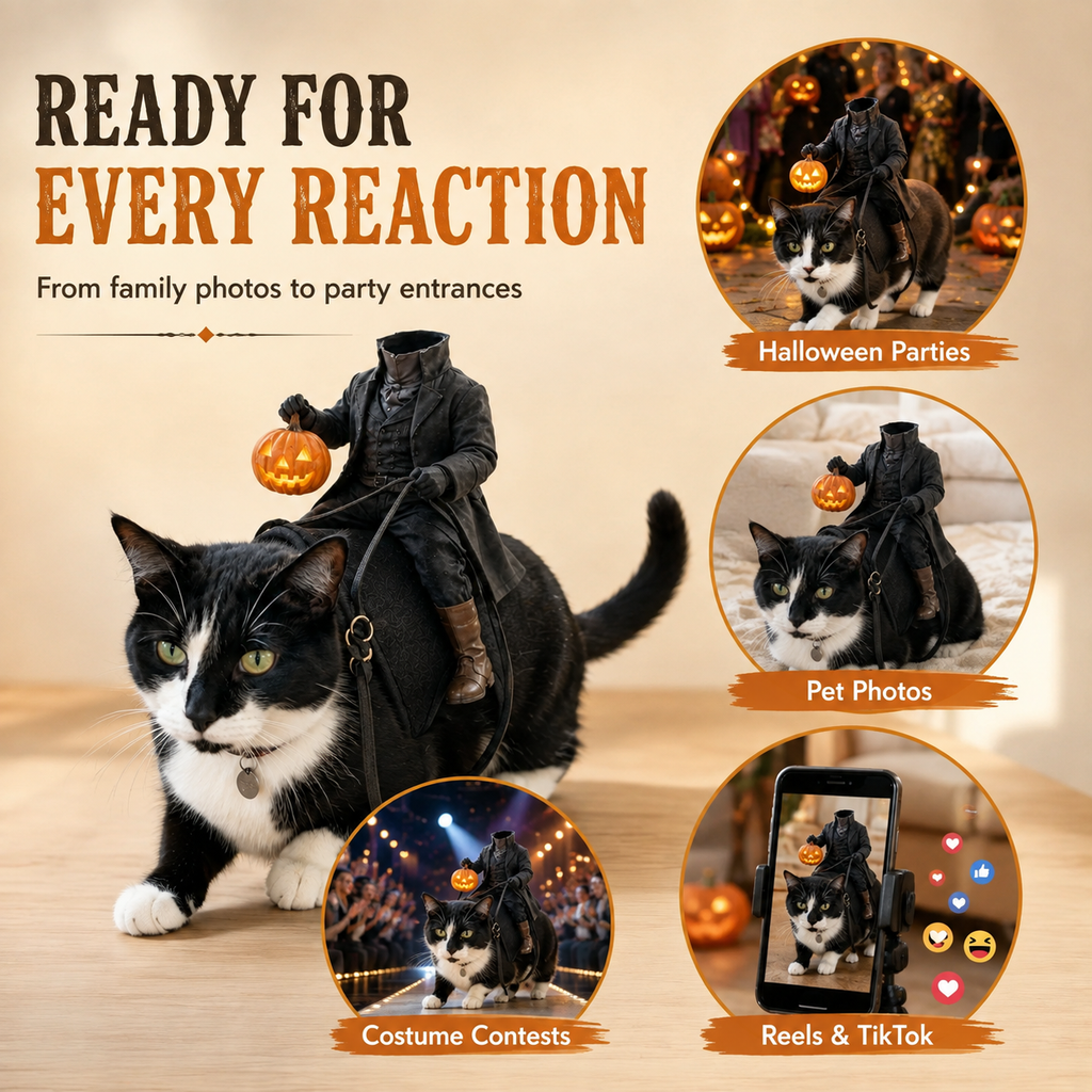 😺HollowRide – Headless Horseman Saddle-Style Pet Costume🎃
