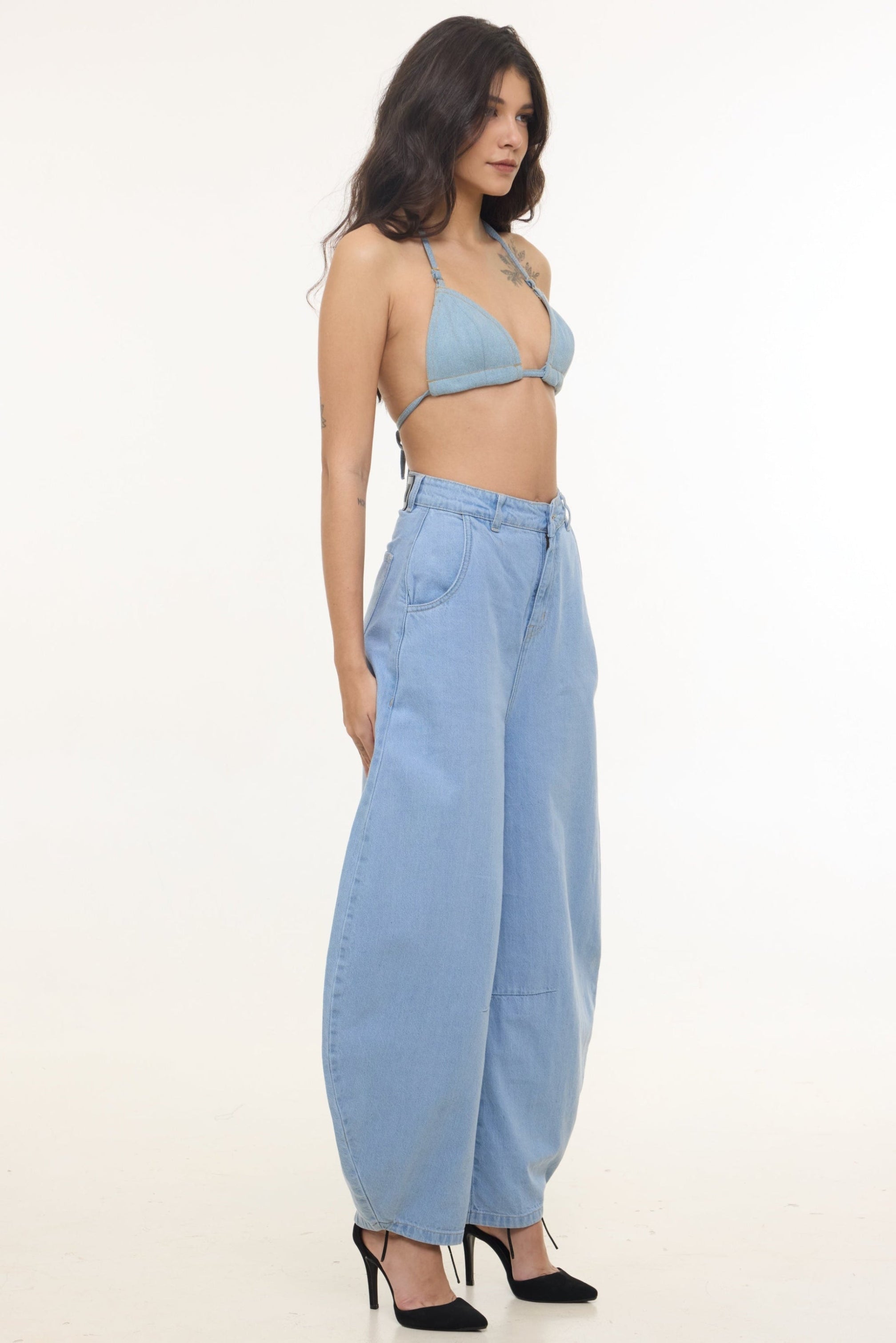 BarrelBloom – High-Rise Barrel Cut Wide-Leg Denim