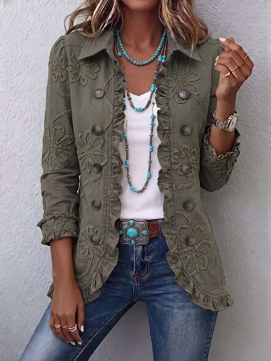Floravia – Floral Embroidered Ruffle Utility Jacket