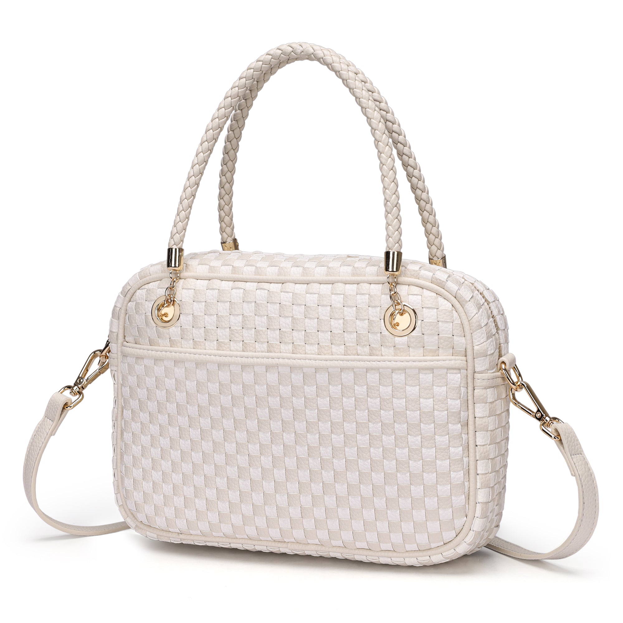 CheckWeave – Chic Checkered Woven Top Handle Crossbody Shoulder Bag in Vegan Leather