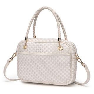 CheckWeave – Chic Checkered Woven Top Handle Crossbody Shoulder Bag in Vegan Leather