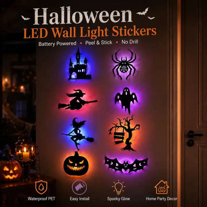 SpookGlow – Peel & Stick Battery-Powered Halloween Silhouette Wall Lights