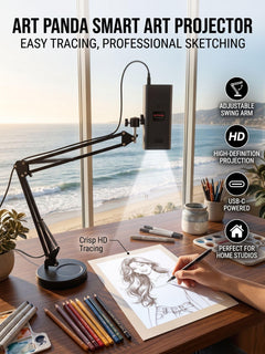 Artist tracing projected image on canvas