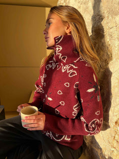 BandanaEase – Bandana-Patterned Knit Cardigan