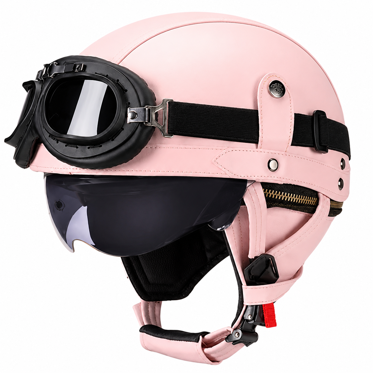 AviatorRide – Vintage PU Leather DOT Motorcycle Half Helmet with Goggles
