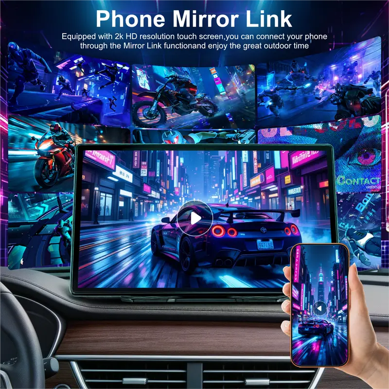DashLink – 9" Wireless CarPlay & Android Auto Portable Touchscreen with GPS, Mirror Link, Voice Control & Rearview Camera Support