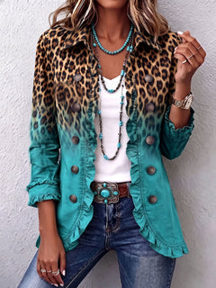 BohoBloom – 🤲 ⏰ Leopard Ombre Ruffle Blazer Jacket