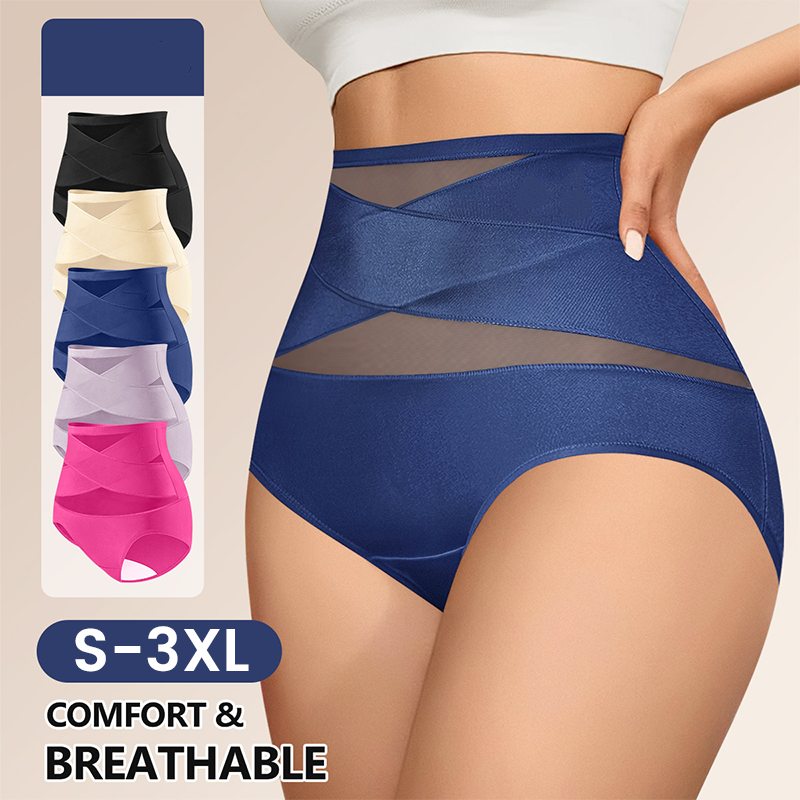 CrossSculpt Briefs – High-Waist Cross Tummy Control Panties, Plus-Size Multi-Pack