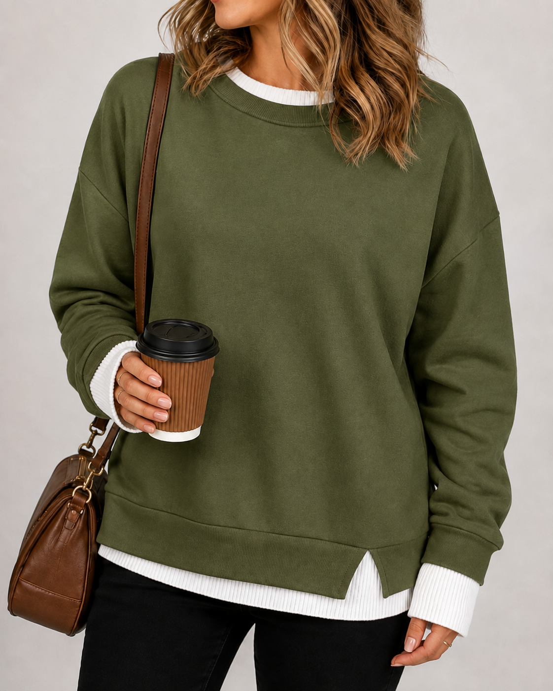LayerEase – Women’s Faux Two-Piece Crewneck Sweatshirt