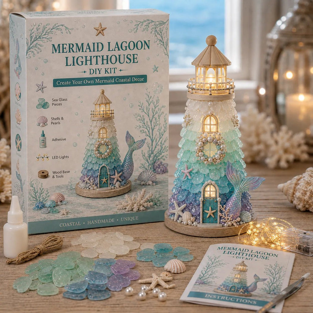 GlowHarbor – ⏳ 🌊 Beginner-Friendly DIY Lighted Sea Glass-Style Lighthouse Kit with LED Lights & Step-by-Step Guide 💕