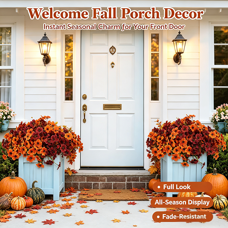 HarvestBloom – Fall & Halloween Artificial Flowers, 12 pcs UV-Resistant Colorful Faux Flowers🍂