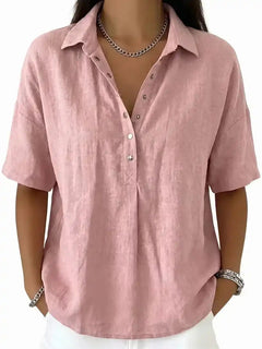 BreezeLinen – Women's Classic Collared Short-Sleeve Linen-Blend Shirt