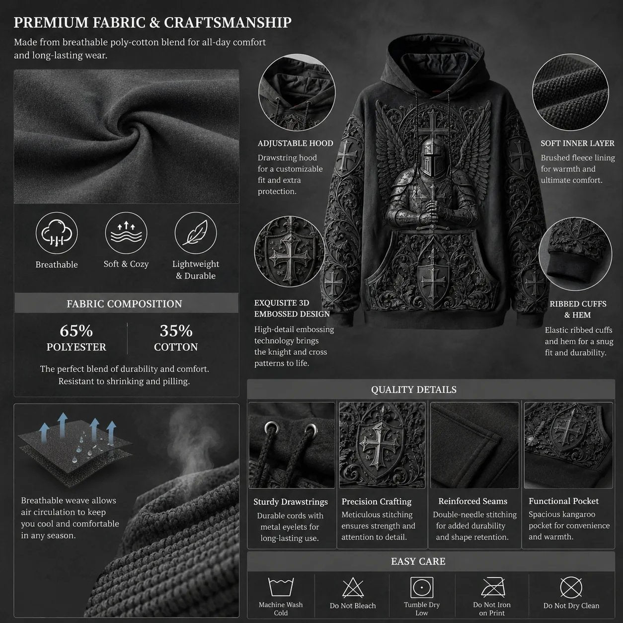 TemplarSpirit – Men’s Vintage Knights Templar Faith-Print Hoodie