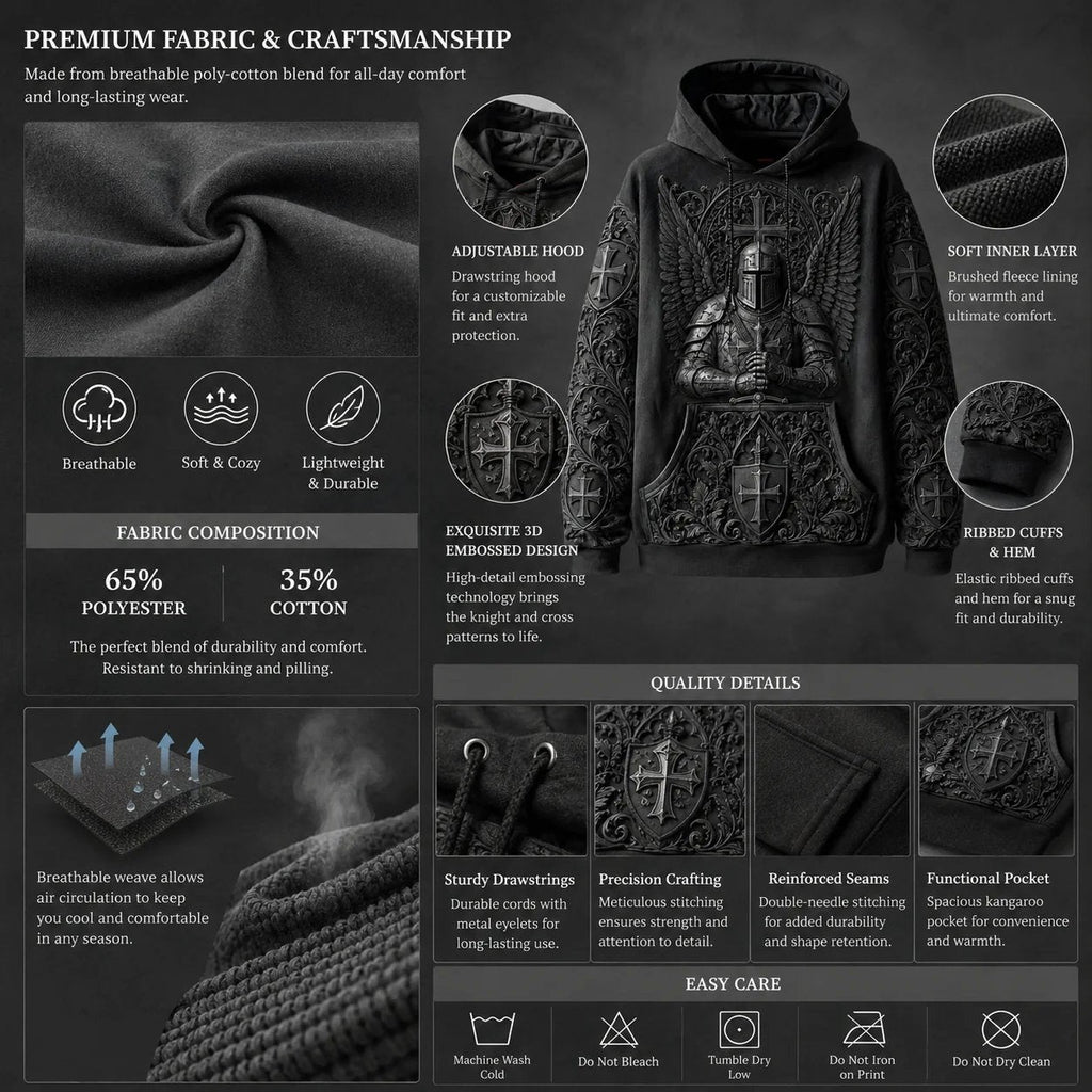 TemplarSpirit – Men’s Vintage Knights Templar Faith-Print Hoodie