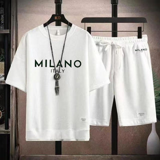 MilanoMode – Men's Milano Print Waffle-Knit T-Shirt and Drawstring Shorts Set