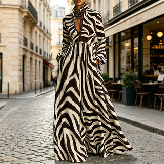 CanvasFlow – Women's Artistic Print Long-Sleeve Maxi Dress