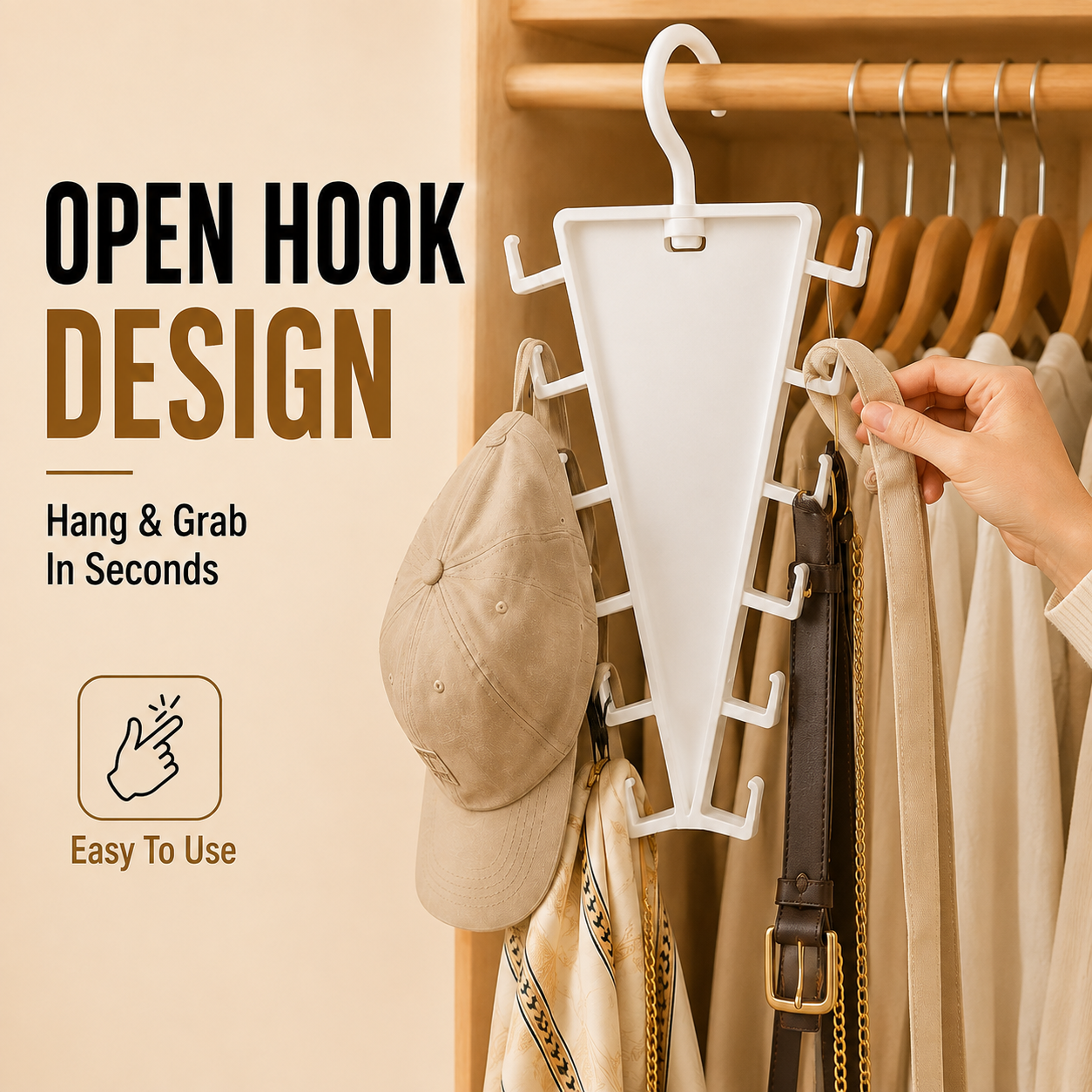 ✨ SwivelNest – 12-Hook V-Shaped Closet Organizer for Hats, Belts, Scarves & Bags