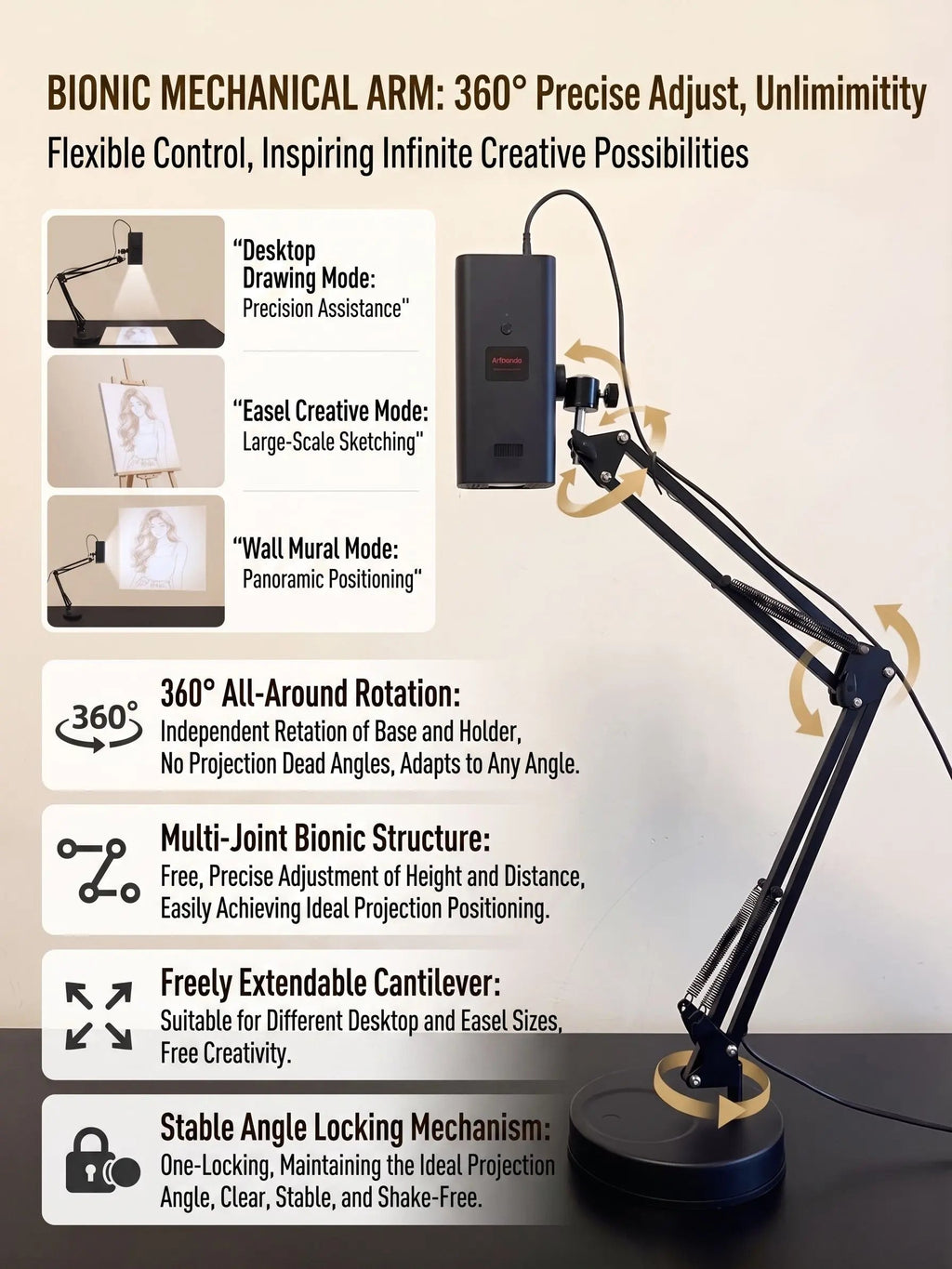 TraceCraft – Wireless Art Tracing Projector with 360° Flexible Arm