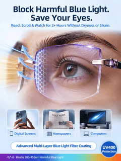 ZoomClear – Progressive Photochromic Blue-Light Filtering Rimless Reading Glasses