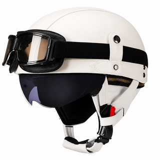 AviatorRide – Vintage PU Leather DOT Motorcycle Half Helmet with Goggles