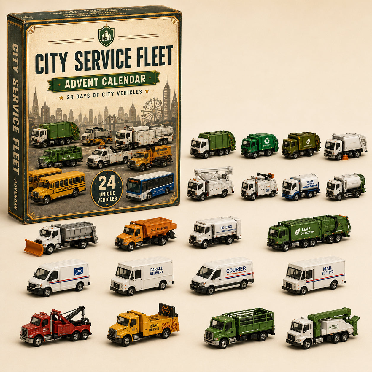 FleetCountdown – 24-Day Toy Vehicle Advent Calendar in Four Themed Fleets