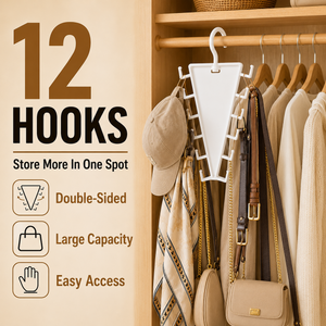 ✨ SwivelNest – 12-Hook V-Shaped Closet Organizer for Hats, Belts, Scarves & Bags