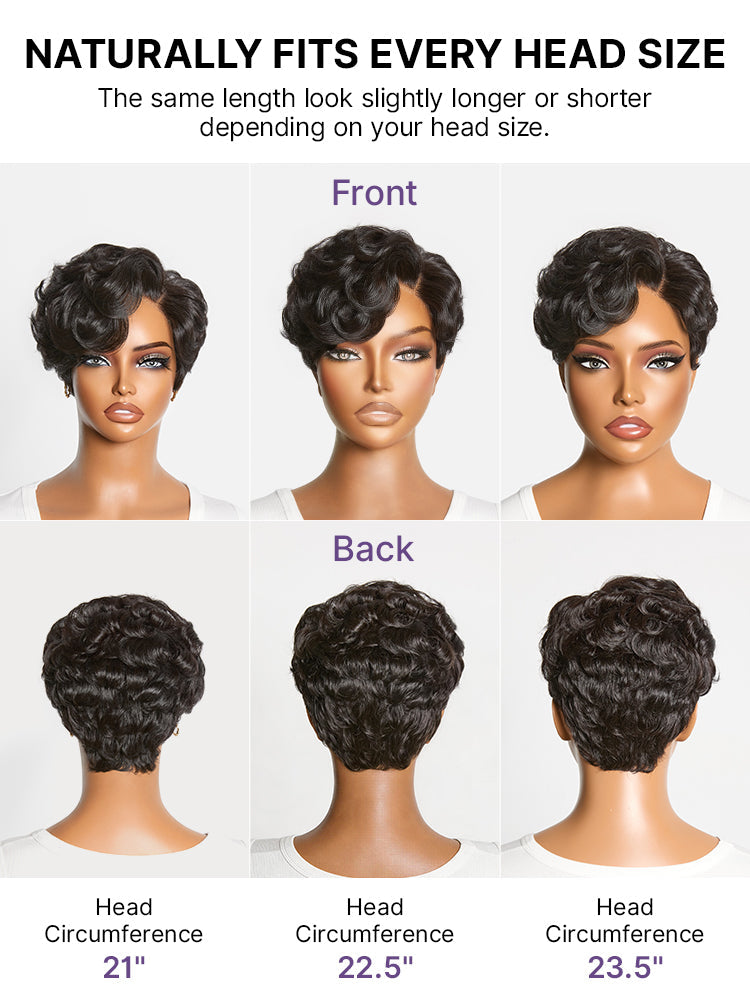 CurlCrown – Beginner-Friendly Natural Black Roll Curl Glueless Pixie Cut Wig with Pre-Cut HD Lace