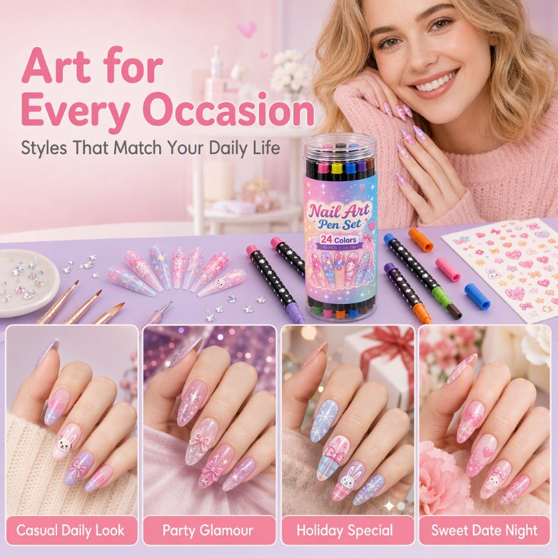 NailSketch – ⏳⏰ 24-Color Dual-Ended Nail Art Pen Set 🪄🎨