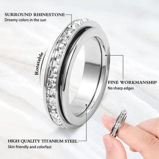 SpinCalm Ring – Rotating Crystal Ring for Anxiety Relief, Vows & Luck, Waterproof & Fade-Resistant