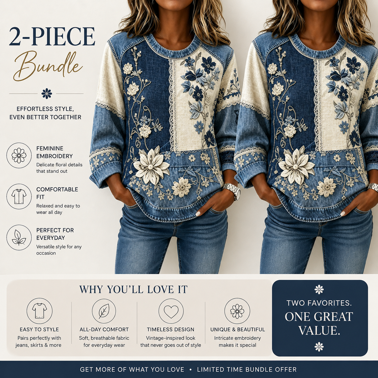 FloralDenim – 💛⏰ Women’s Floral Denim Patchwork Top