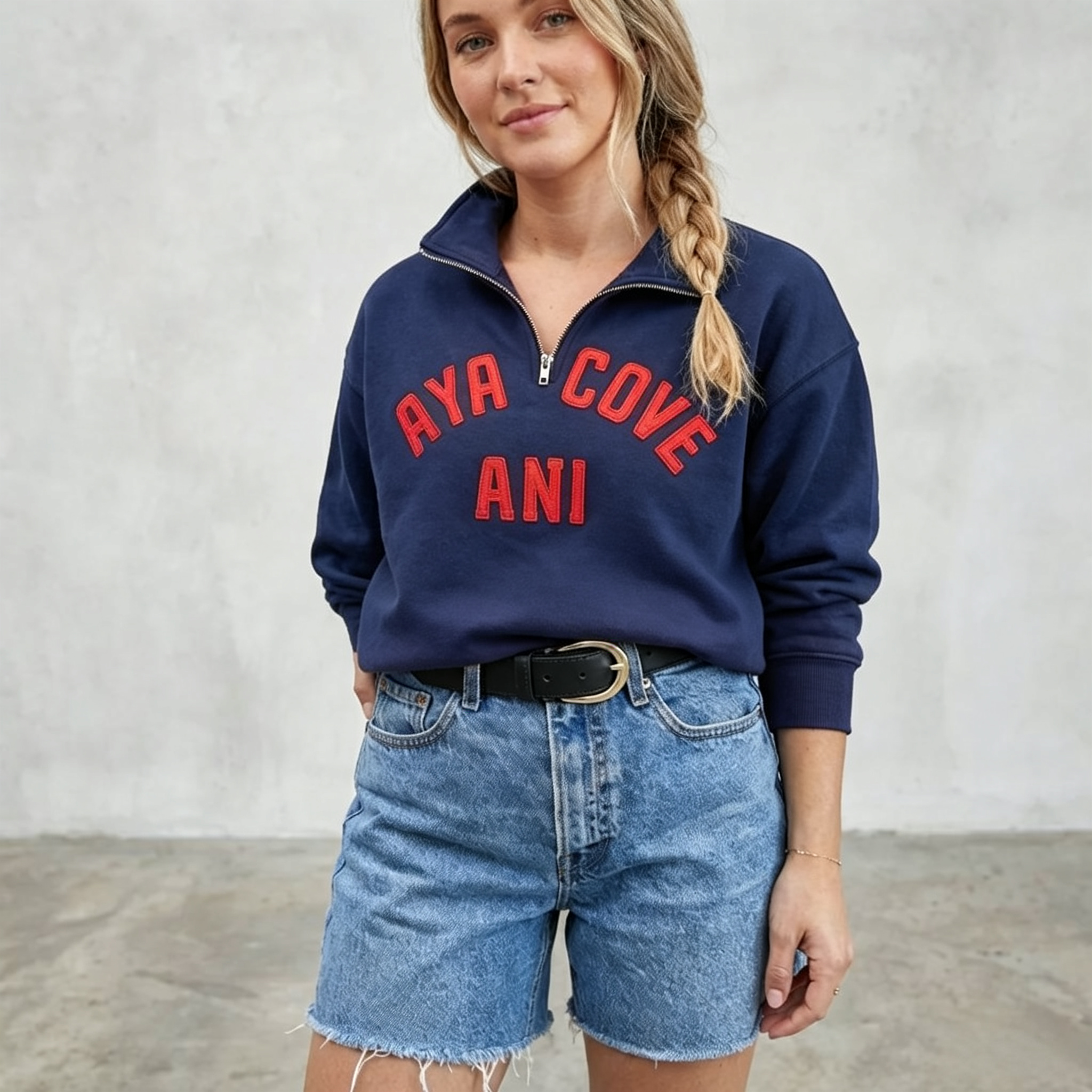 VarsityStitch – Retro Wool Felt Letter Quarter-Zip Sweatshirt