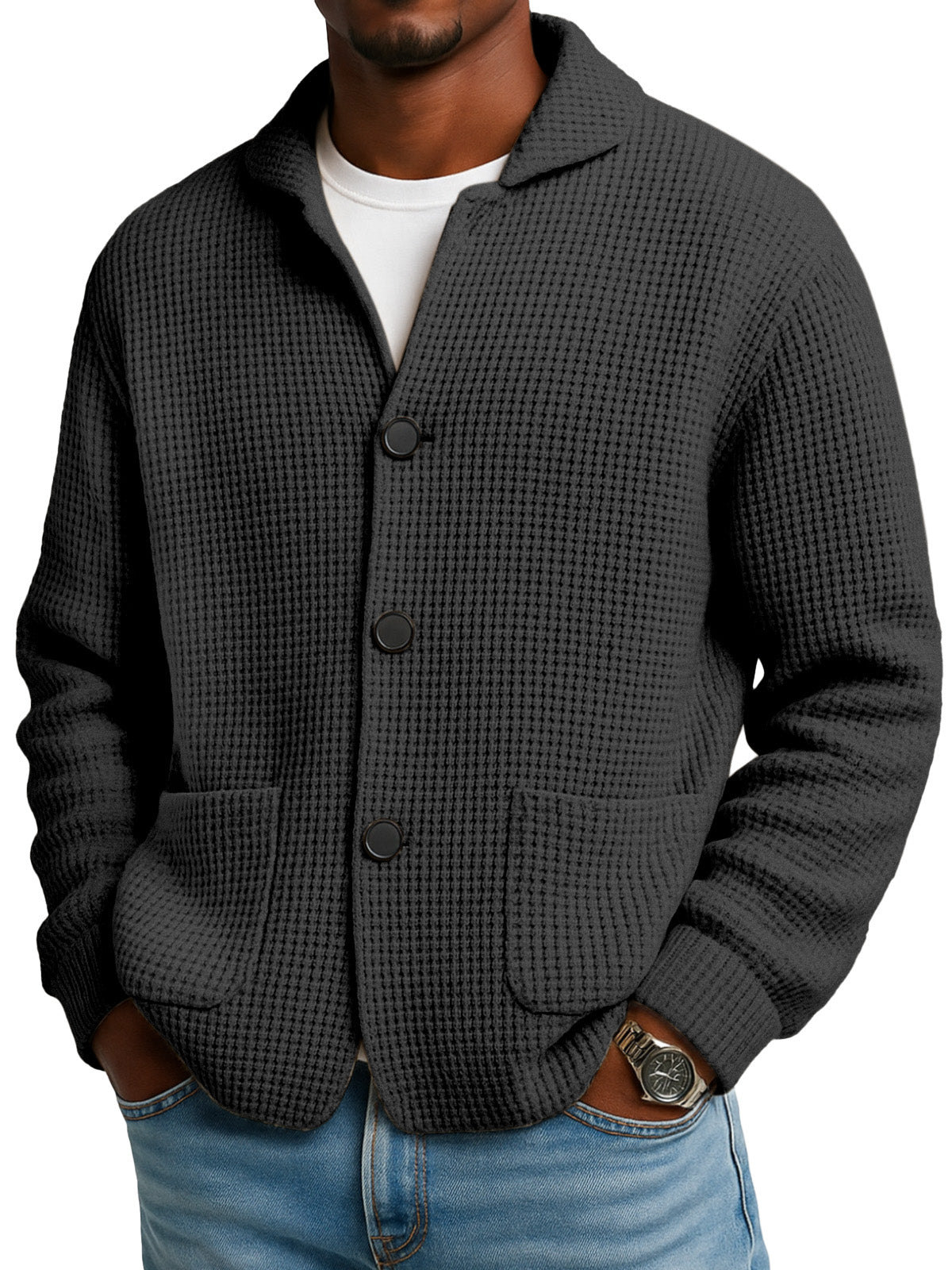 WaffleEase – Men’s Textured Knit Cardigan Jacket