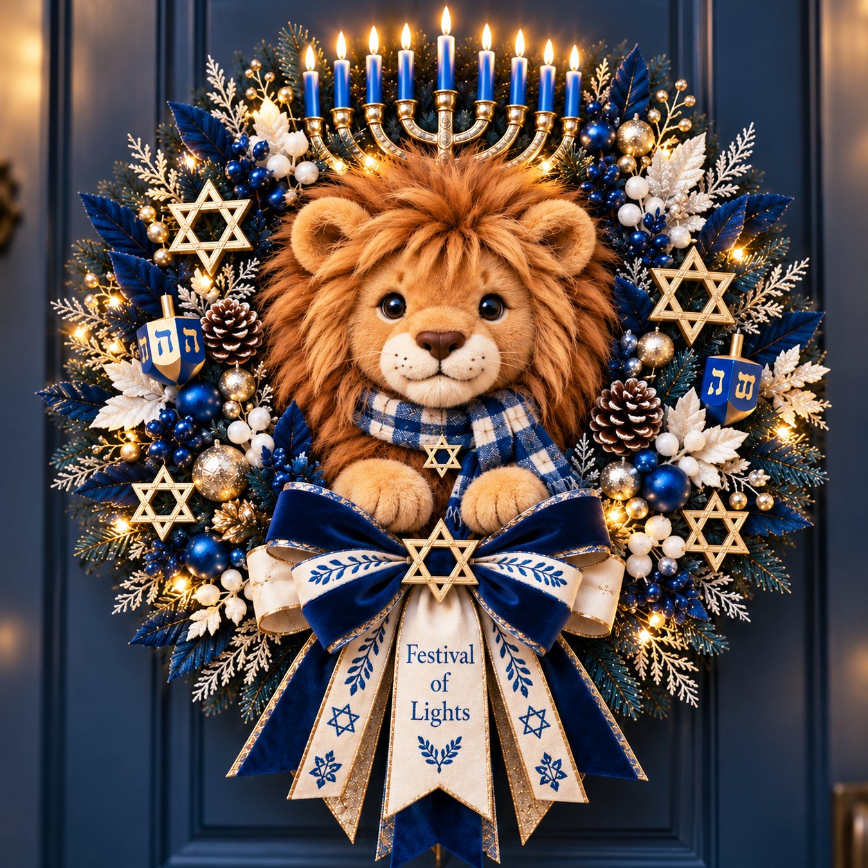 🦁 JudahGlow – Lion of Judah Hanukkah Lighted Wreath, a Warm & Meaningful Welcome for the Festival of Lights ✨