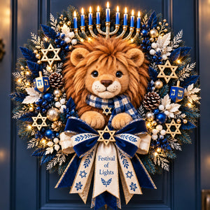 🦁 JudahGlow – Lion of Judah Hanukkah Lighted Wreath, a Warm & Meaningful Welcome for the Festival of Lights ✨