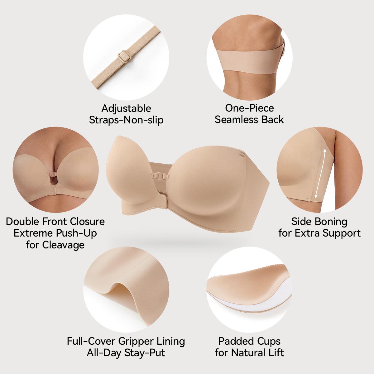 LiftLock – 🎒✨ Strapless Push-Up Bra with Front Closure, Padded Lift & Non-Slip Support 💕