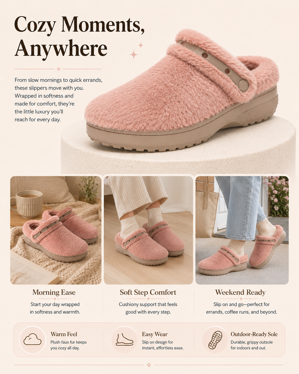 FuzzyStride – Women’s Furry-Lined Clogs & Slippers
