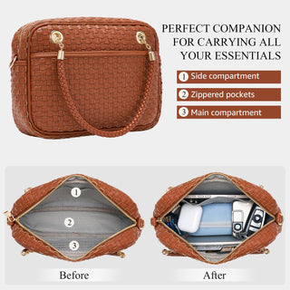 CheckWeave – Chic Checkered Woven Top Handle Crossbody Shoulder Bag in Vegan Leather