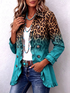 BohoBloom – 🤲 ⏰ Leopard Ombre Ruffle Blazer Jacket