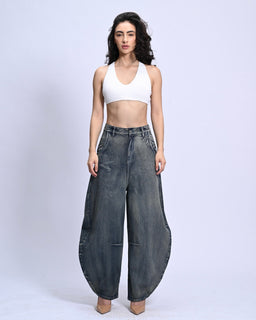 BarrelBloom – High-Rise Barrel Cut Wide-Leg Denim