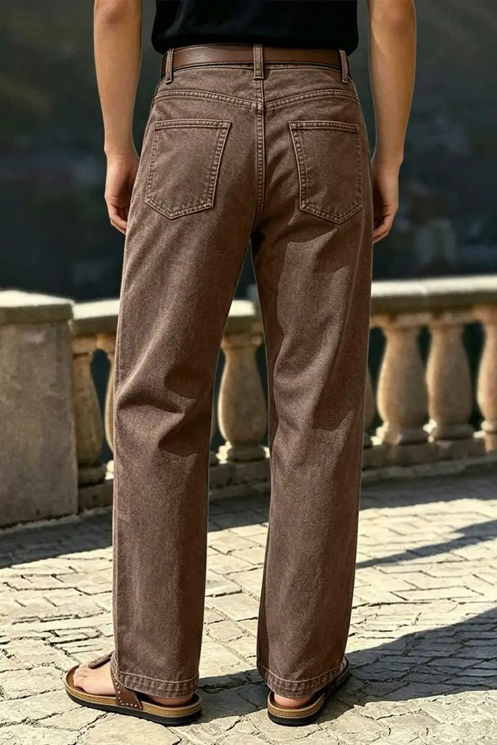 StitchLine – 🔥 Solid Stitch Detail Patch Pocket Mid-Rise Straight-Leg Pants