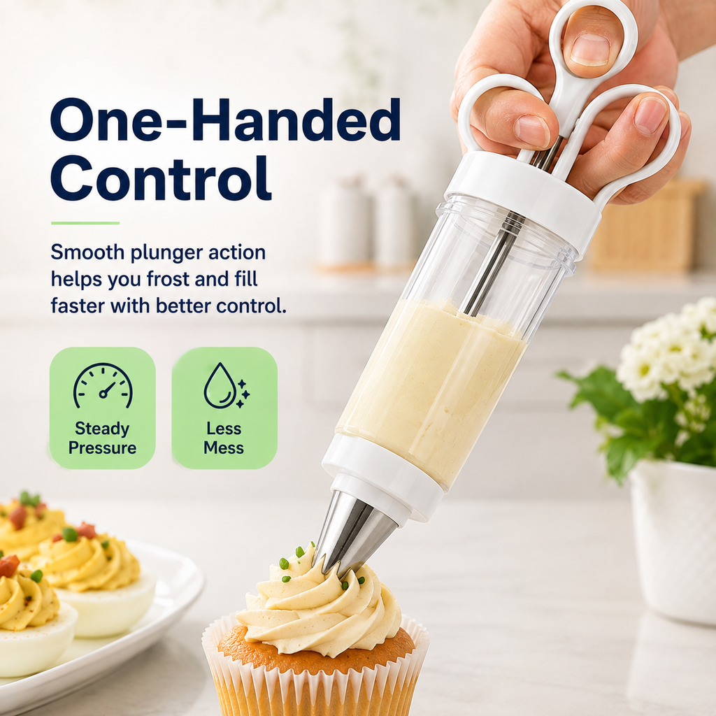 FrostFlow – Cake Decorating Gun Kit with 6 Stainless Steel Tips