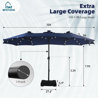 GlowCanopy – 15ft Double-Sided Patio Umbrella with Solar Lights