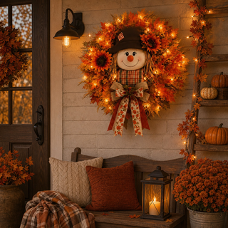 HarvestGlow – Lighted Scarecrow Fall Wreath