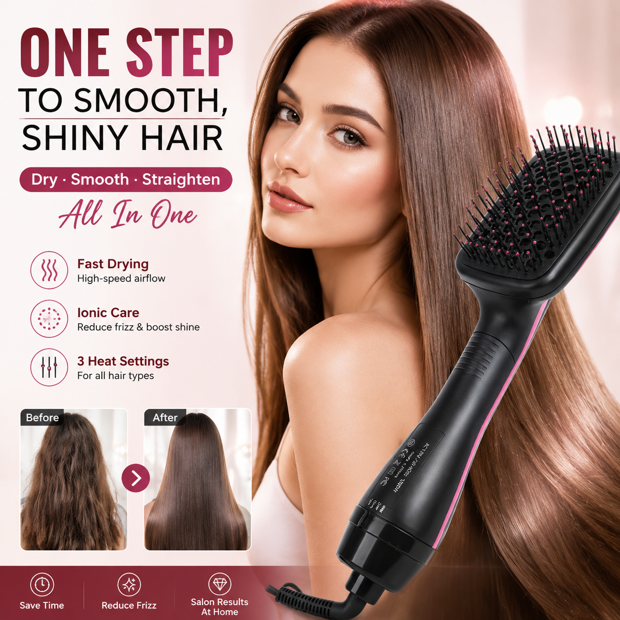 GlideAir – 🔥 2-in-1 Hot Air Brush & Hair Dryer for Fast Drying, Straightening & Everyday Styling