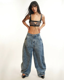 BarrelBloom – High-Rise Barrel Cut Wide-Leg Denim