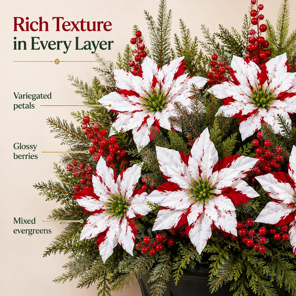 🌸 PoinsettiaGlow – Classic Red Artificial Christmas Planter Inserts