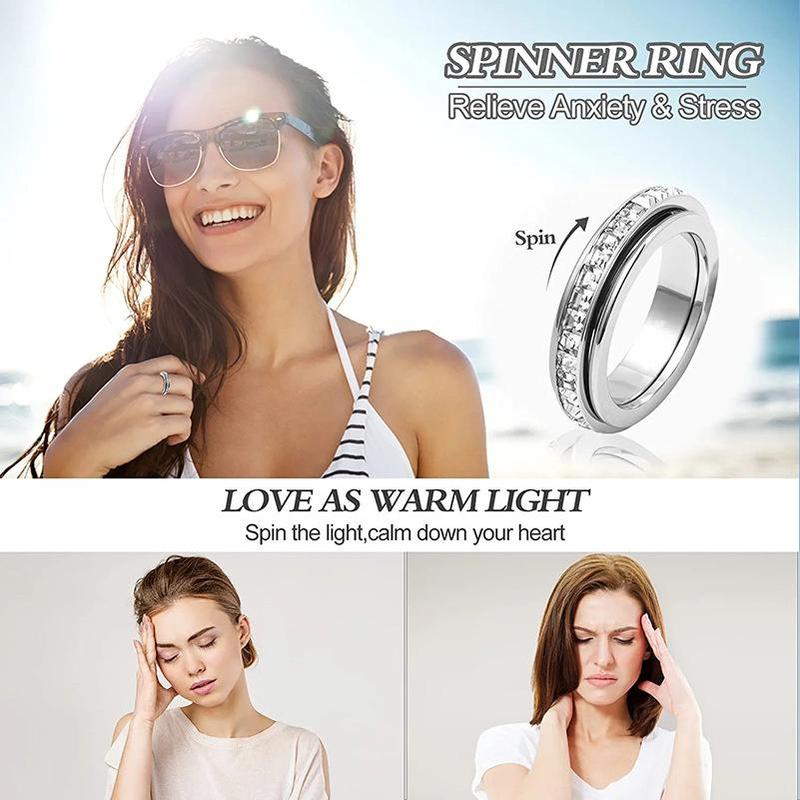 SpinCalm Ring – Rotating Crystal Ring for Anxiety Relief, Vows & Luck, Waterproof & Fade-Resistant