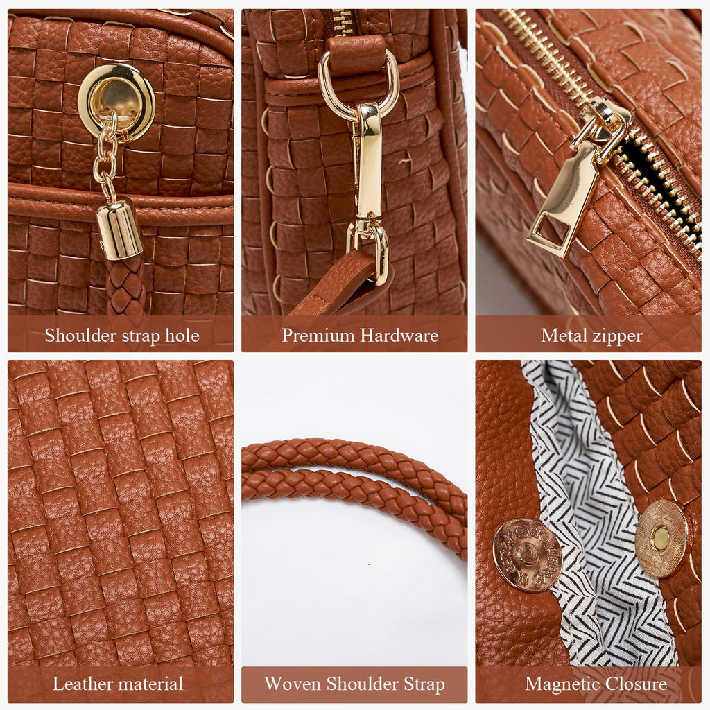 CheckWeave – Chic Checkered Woven Top Handle Crossbody Shoulder Bag in Vegan Leather