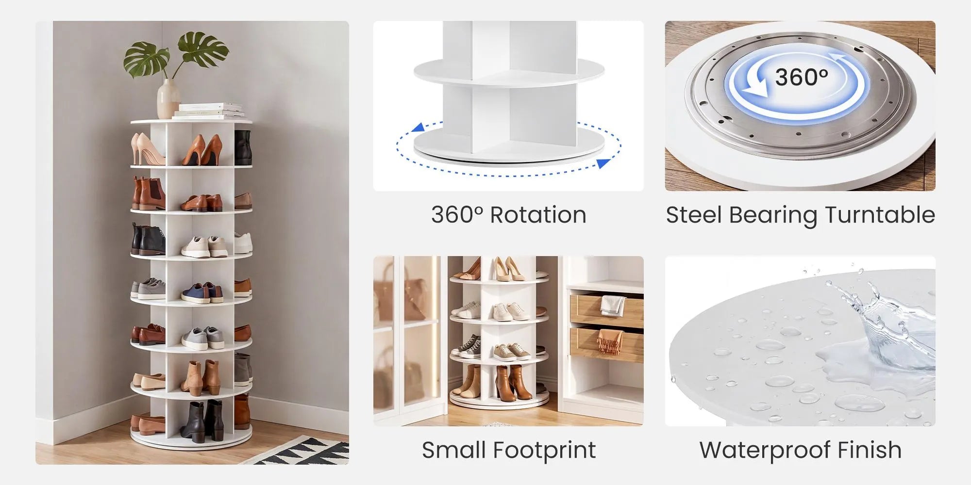 Sweetcrispy S - Rotating Shoe Rack Tower, Spinning Shoe Display Lazy Susan, Revolving 360 Shoe Rack Storage Round Carousel, Vertical Handbag Rotate Shoes Closet Organization